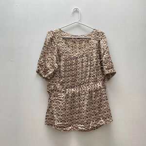 VERO MODA - Cream Tan Retro Pattern Satin Feel Blouse